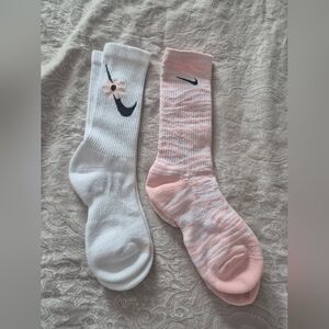 Nike White and Pink Floral Socks